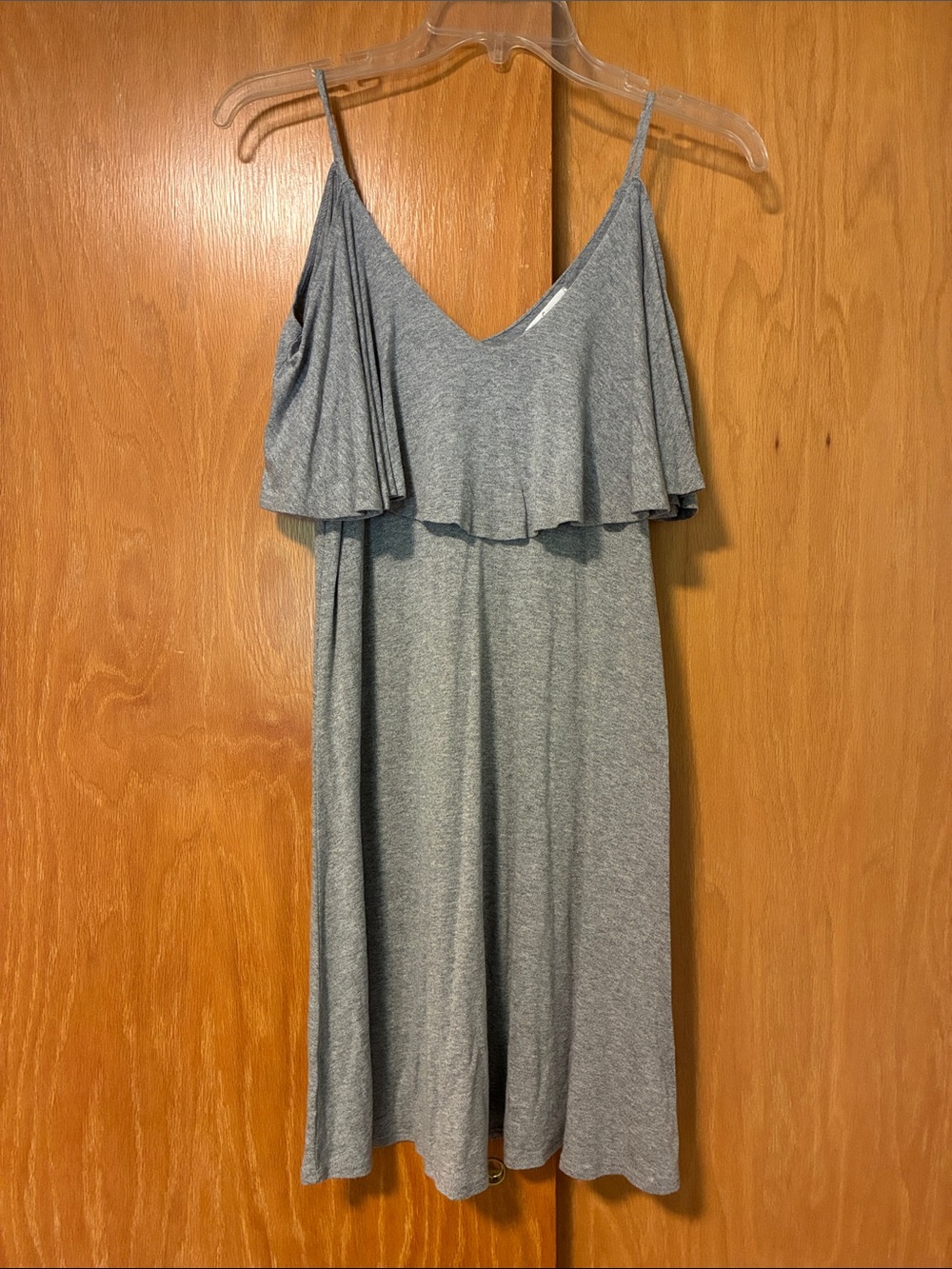 Soprano Grey Off-Shoulder Ruffle Mini Dress